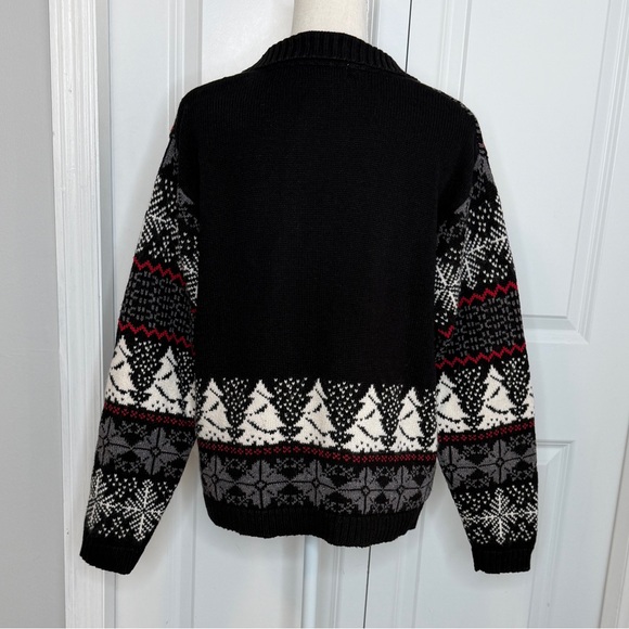 Studio Works Vintage Black White Winter Full Zip Sweater Wool Blend Nordic Snow - Picture 5 of 10